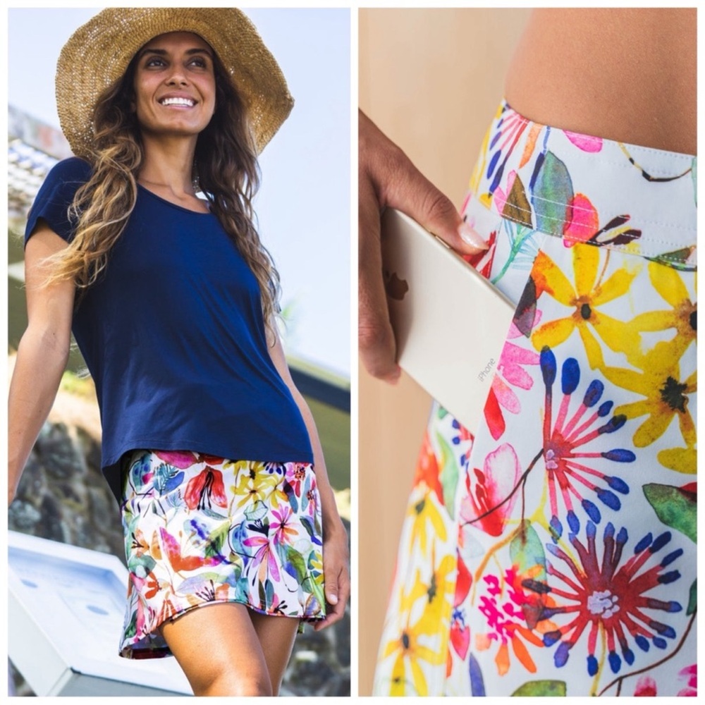RipSkirt Hawaii Wildflower Watercolor Mini Wrap Skirt Pockets Excellent Size M